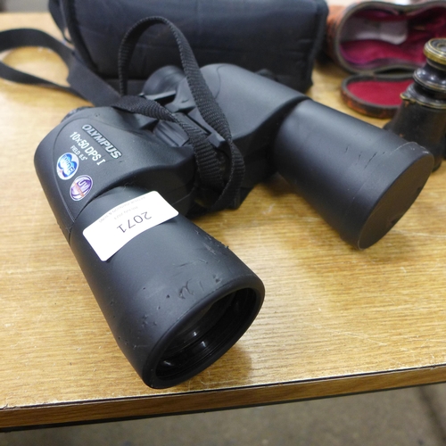 2071 - Olympus 10x50 DPS I wide binoculars and one other set of vintage binoculars
