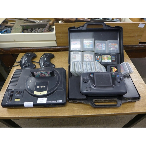 2096 - Sega Megadrive inc. Taz-Mania, 2 controllers & cables, Sega Game Gear portable gaming system, 19 gam... 