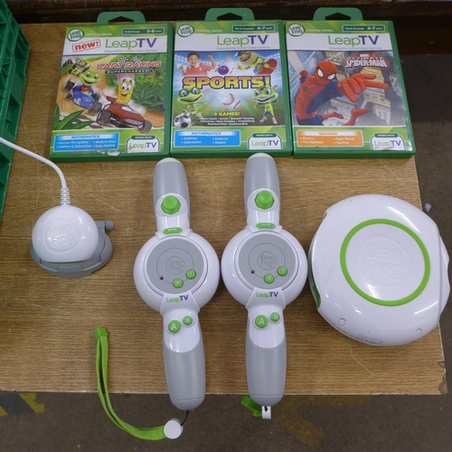2101 - Leapfrog Leap TV set up inc. controllers and 3 games inc. Kart Racing, Ultimate Spiderman and Sports