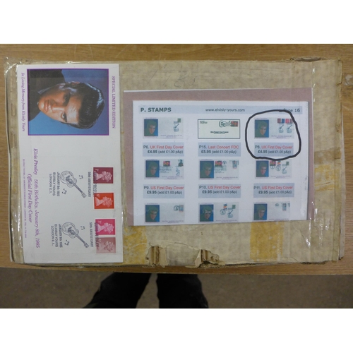 2105 - Full box of approx 300 1985 Elvis Presley First Day Covers, 17p stamp cover value x 800 = £150 - RRP... 