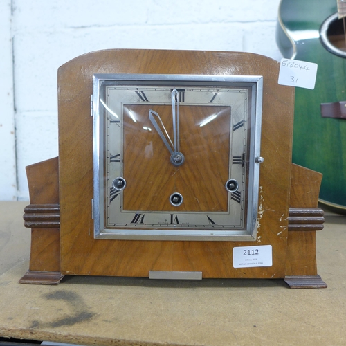 2112 - Art Deco walnut-cased mantel clock with chiming movement