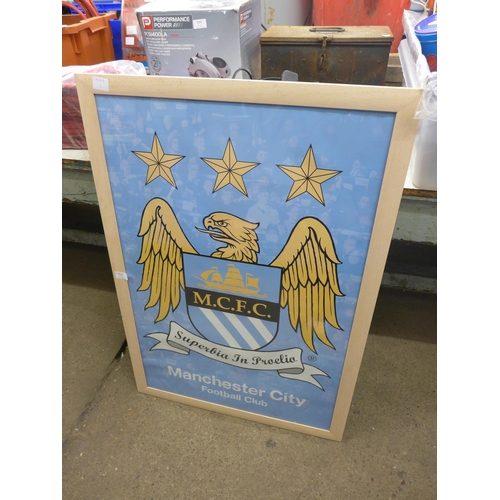 2114 - Manchester City FC club emblem in frame, approx. 100cm x 80cm