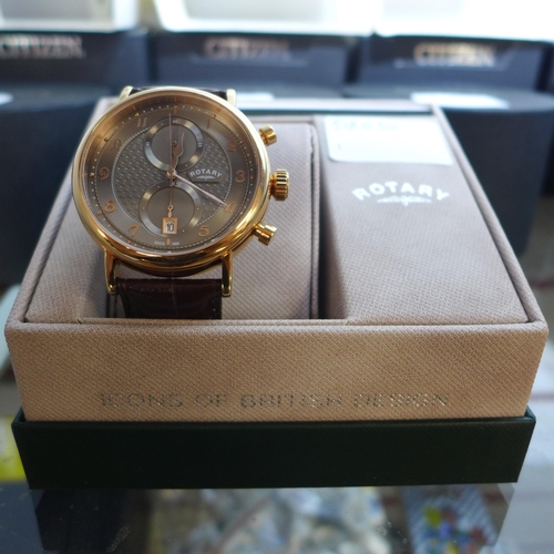 2124 - Rotary multi dial wristwatch with brown crocodile leather strap * this lot is subject to VAT