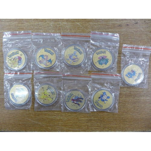 2132 - Bag of 9 Gold collectable Pokemon coins