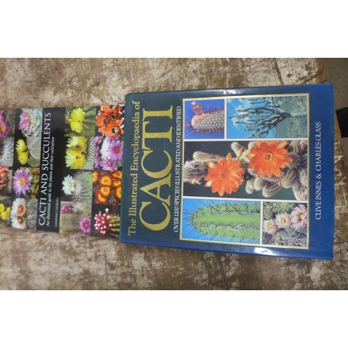 2240 - Tray of assorted Cacti plants and books