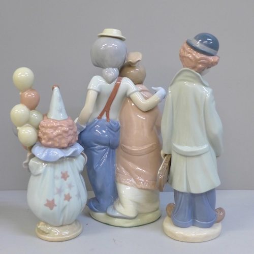 606 - Three Royal Doulton figures; Christine, Lisa, Top o' The Hill and a wooden base, Top o' The Hill wit... 