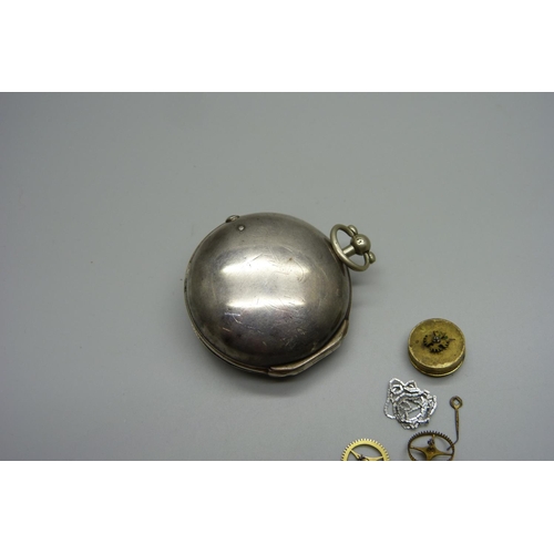 1013 - A silver pair case pocket watch with movement for repair, a/f