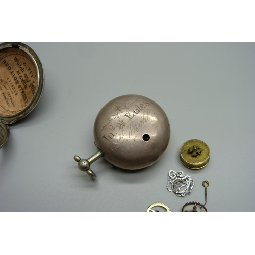 1013 - A silver pair case pocket watch with movement for repair, a/f