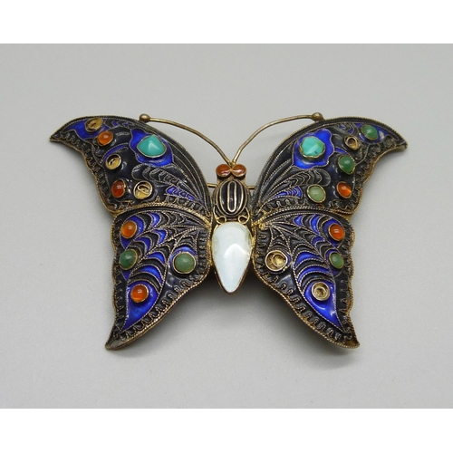 1017 - A silver gilt and stone set butterfly brooch, marked '1992, MMA, Cleo, S925', Metropolitan Museum of... 