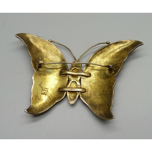 1017 - A silver gilt and stone set butterfly brooch, marked '1992, MMA, Cleo, S925', Metropolitan Museum of... 