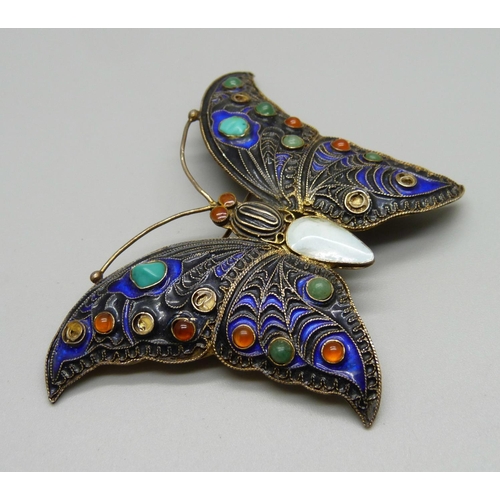 1017 - A silver gilt and stone set butterfly brooch, marked '1992, MMA, Cleo, S925', Metropolitan Museum of... 