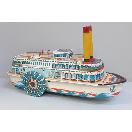 624 - A 1960's Japanese Masudaya lithographed tin plate toy, Queen River steam boat