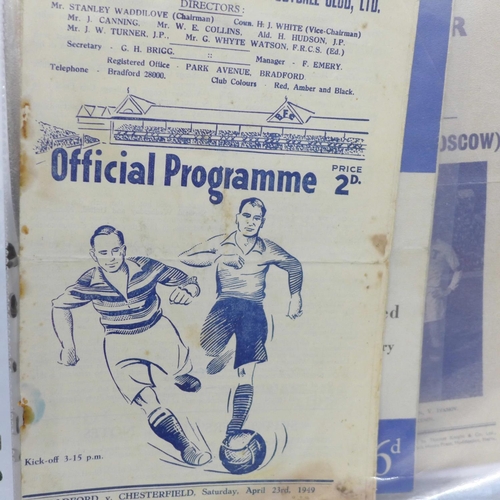 645 - An album of 1940s to 1960s football programmes, including Bradford Park Avenue 1949/50, Birmingham v... 