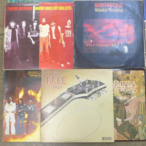 656 - Eleven rock LP records, Free, Ten Years After, Yes, Lynard Skynard, Osibisa, etc.