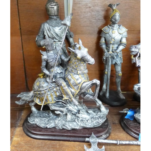 659 - A collection of Knight figures, two on horseback, one a/f
