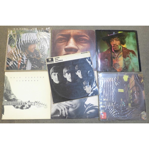 660 - Seven LP records, Bob Dylan, Desire, Jimi Hendrix, War Heroes and Electric Ladyland, David Bowie, Zi... 