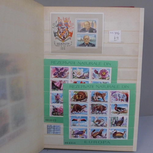 666 - Stamps; stock book of better mini sheets and sheetlets, 91 items with a high catalogue value