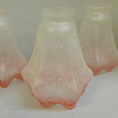 674 - Five glass shades and a Caithness glass vase