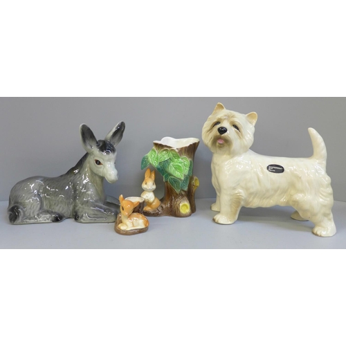 676 - Two Coopercraft animal figures and two Hornsea fauna figures, one a/f (chip to ear)