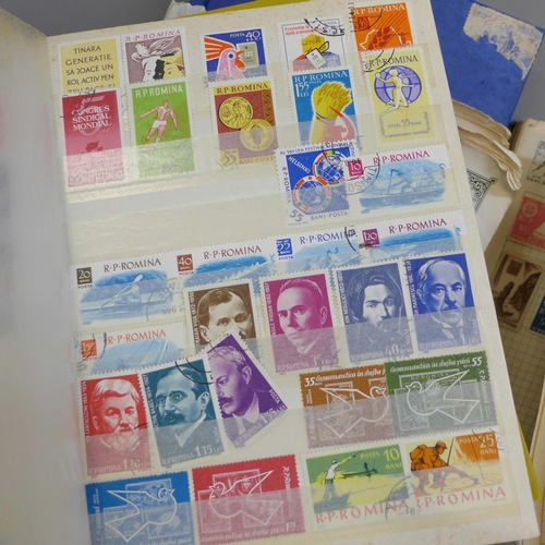 677 - Stamps; a box of stamp albums, covers, etc.