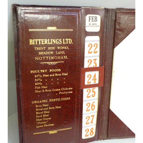 682 - A 1934 Bitterlings Ltd., Meadow Lane, Nottingham perpetual desk blotter calendar