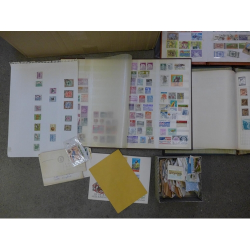 708 - Stamps; a box of stamps, covers, etc., loose and in albums
