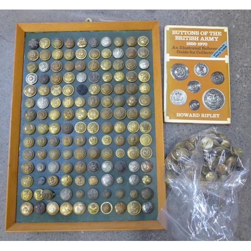 714 - 140 Mounted vintage military buttons and loose military buttons plus a book, Buttons of The British ... 