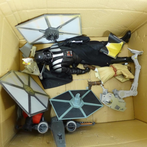 744 - Star Wars:- Millennium Falcon, other vehicles, a battery operated Darth Maul figure, Stormtrooper, e... 