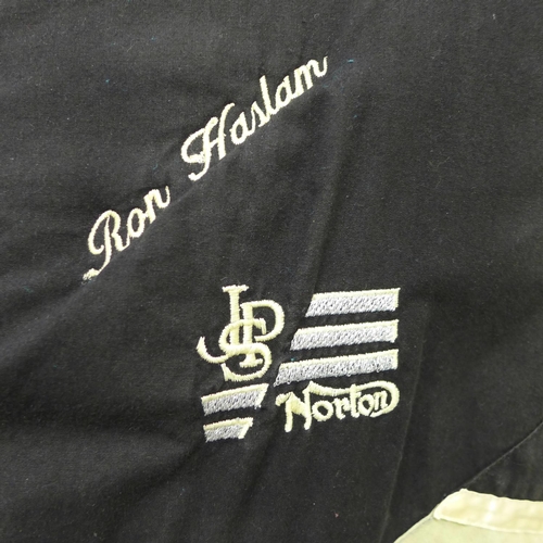 763 - A 1980s JPS Norton, Ron Haslam Motorcycle Racing Team jacket - size small