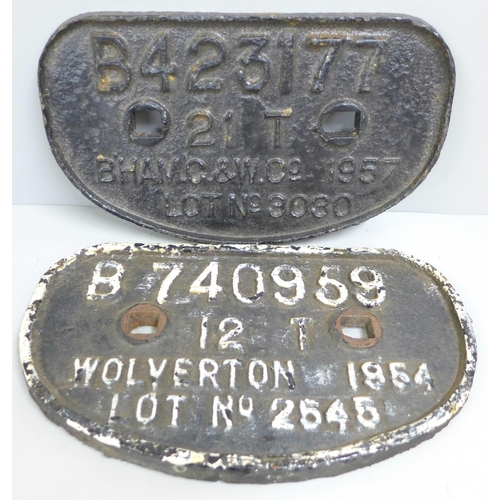 770 - Two cast iron railway plaques, 27cm and 28cm