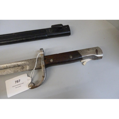 787 - A Mauser bayonet, numbered 4359, with scabbard