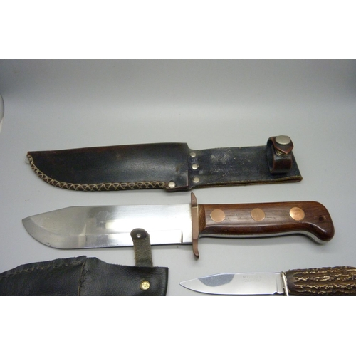 791 - Three knives, one with antler handle with blade marked Solingen