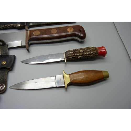 791 - Three knives, one with antler handle with blade marked Solingen