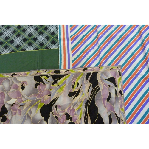 799 - Three vintage scarves; green silk, striped Jaeger and one other