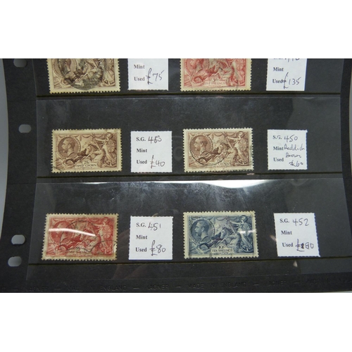 811 - Stamps; a stock sheet of GB seahorses, (all identified and catalogued at over £1,000)