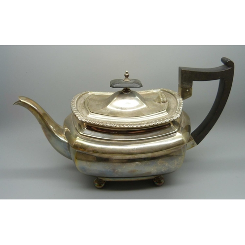 814 - A three piece Walker & Hall silver tea service, 1236g, (40oz.)