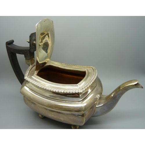 814 - A three piece Walker & Hall silver tea service, 1236g, (40oz.)