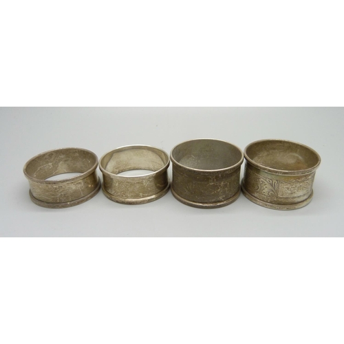 826 - Two pairs of silver napkin rings, 54g