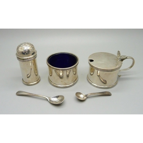 828 - A silver cruet set, Barker Brothers Silver Ltd., Birmingham 1952, net weight 171.4, boxed