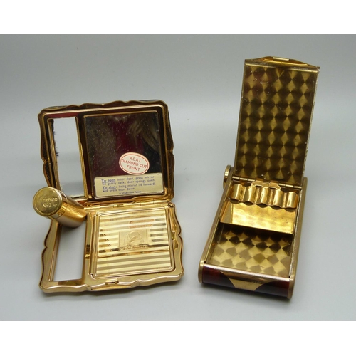 835 - Two vintage compacts with lipstick holders including an unused Stratton