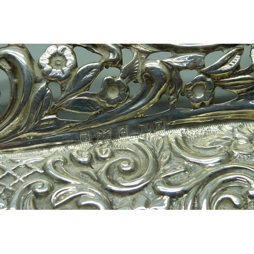 836 - A late Victorian pierced and embossed pen tray,  Birmingham 1900, 75g, 23.5cm