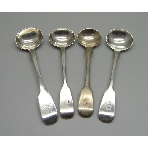 838 - Four 19th Century silver mustard spoons, 43g