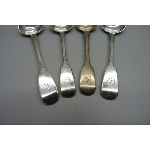 838 - Four 19th Century silver mustard spoons, 43g