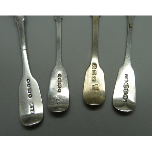 838 - Four 19th Century silver mustard spoons, 43g