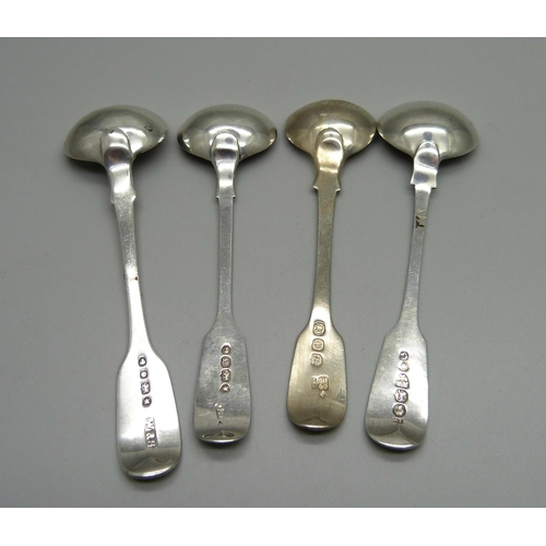 838 - Four 19th Century silver mustard spoons, 43g