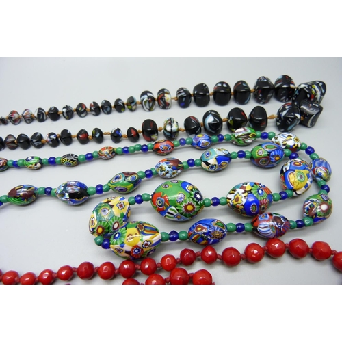 849 - Millefiori bead and glass necklets