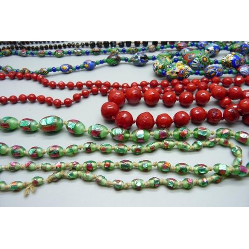 849 - Millefiori bead and glass necklets