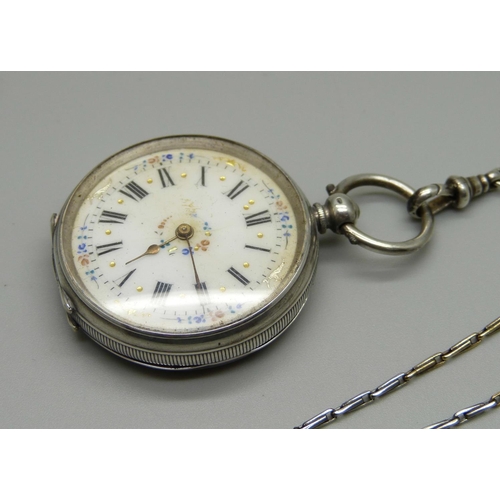 901 - An 800 silver fob watch with chain