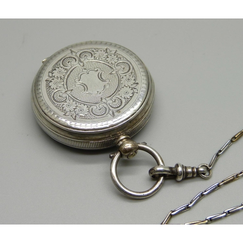 901 - An 800 silver fob watch with chain