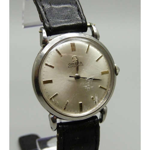 921 - An Omega automatic wristwatch with teardrop lugs, (replacement crown), 31mm case